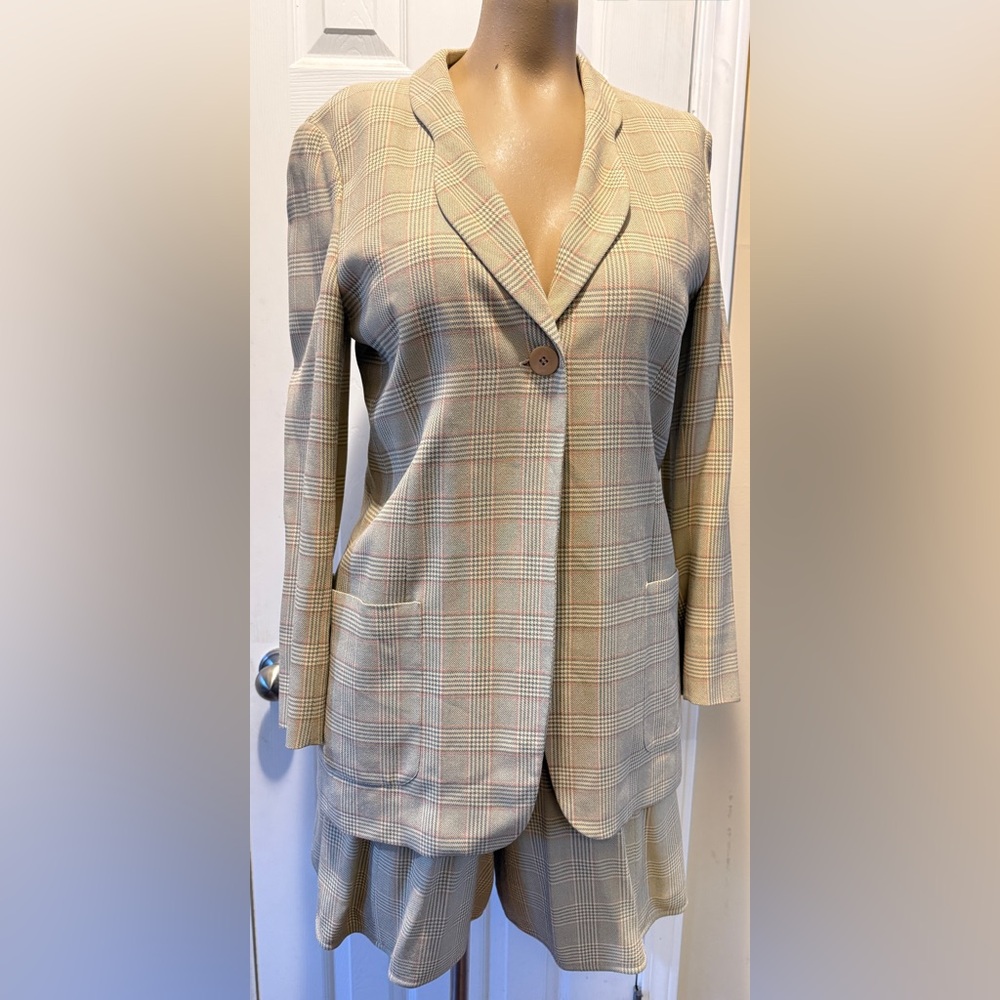 Giorgio Armani Cream Plaid Blazer and Shorts